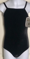 GK Elite GIRLS SMALL BLACK VELVET CAMISOLE DANCE GYMNASTICS LEOTARD SZ CS NWT