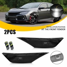 2PC For 2016-2021 Honda Civic Front LED Side Bumper Marker Smoked White LED EOA