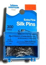 VTG,Xtra Fine Silk Pins, Talon American, 300 ct, Stainless Steel, Japan, Vintage