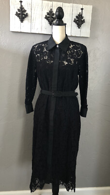Teri Jon Ricki Freeman Black Floral Lace Dress W/ Rhinestone Buttons Sz 10  | eBay