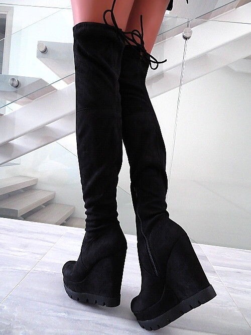 Diamantique Original Tacones Altos Sobre la Rodilla OTK Cuña Plataforma Botas...