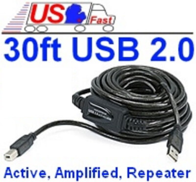 30ft Active/Amplified USB 2.0 A~B Printer/Device extra long Repeater Cable{AB