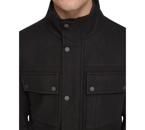 $295 GUESS Men's Water-Repellent Wool Blend Zip-Out Jacket , Black, S - Picture 3 of 4
