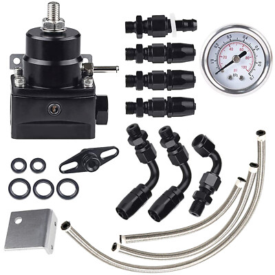 Universal Black Adjustable Fuel Pressure Regulator Kit 70psi Guage AN6 Fitting