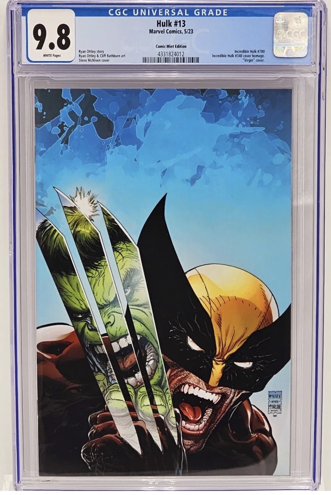 Hulk #13 (McNiven Virgin Variant) Hulk #340 Homage Ltd 2/600 W/COA CGC 9.8 2023