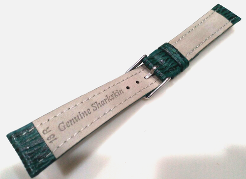 Green Genuine Shark Sharkskin 18mm 8" Reg Padded Watch Band Silver Tone Buckle - Picture 4 of 6