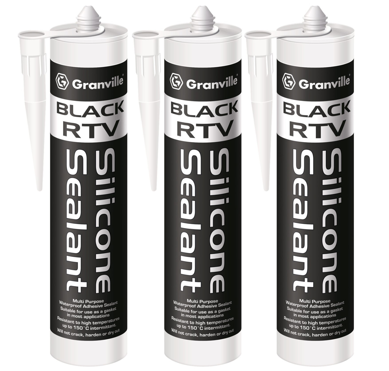 3 x Granville Black RTV High Temperature Silicone Gasket Sealant 310ml