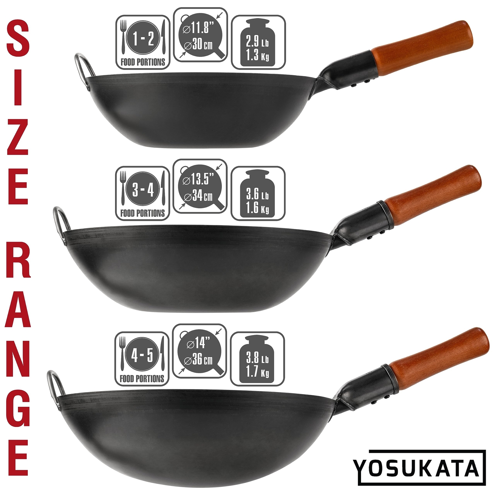 Carbon Steel Wok Pan - 14 in Woks and Stir Fry Pans - Chinese Wok with Round ...