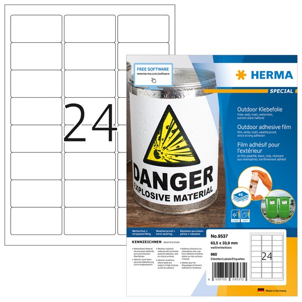 Wetterfeste Outdoor-Folienetiketten A4, 63,5 X 33,9 Mm, Weiß, Extrem Stark Hafte-image