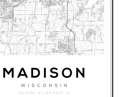 Madison Map Print Madison Wisconsin US, Map Print Art poster Choose your Size. - Picture 2 of 3