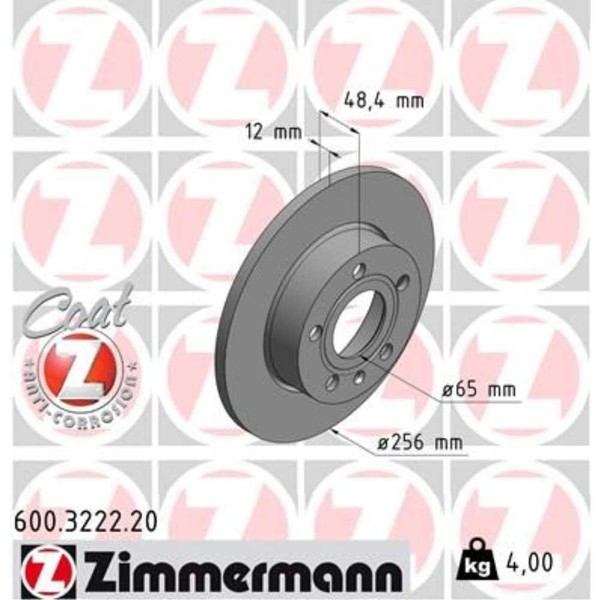Zimmermann 2X Bremsscheibe Hinten Ø256 Mm Voll FüR VW Golf V 1K1 1.4 16V 1.6-image