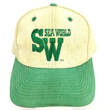 Vtg 90s Sea World Cap Spell Out Script Logo 2-Tone Baseball Trucker Golf Dad Hat