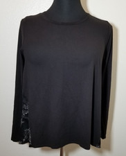 Simply Vera Vera Wang Womens L Black Floral Long Sleeve Retro Minimalist Office