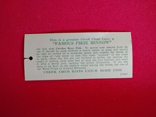 Vintage Creek Chub Pikie/Beetle Hang Tag. Exc...