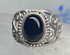 Vintage Sterling Silver Black Onyx Filigree Openwork Ring Size 5.50