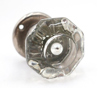Antique Bullet Octagon Glass Brass Dummy Door Knob Set