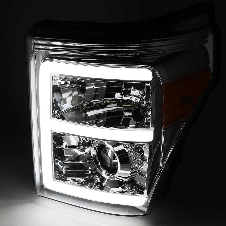 FOR 11-16 FORD F250 F350 SUPER DUTY 3D LED DRL PROJECTOR HEADLIGHT CHROME/AMBER - Image 3 of 4