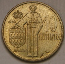 MONACO 10 Centimes 1962 (a) - Aluminum-Bronze - Rainier III. - XF/aUNC - 355 *