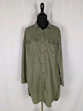 H&M Shirt Dress 8 Women's Green Button Down Long Sleeve Pockets Twill Casual