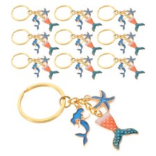 10Pcs Alloy Mermaid Keychain Set Ocean Themed Bag Charms Party Favor Accessories