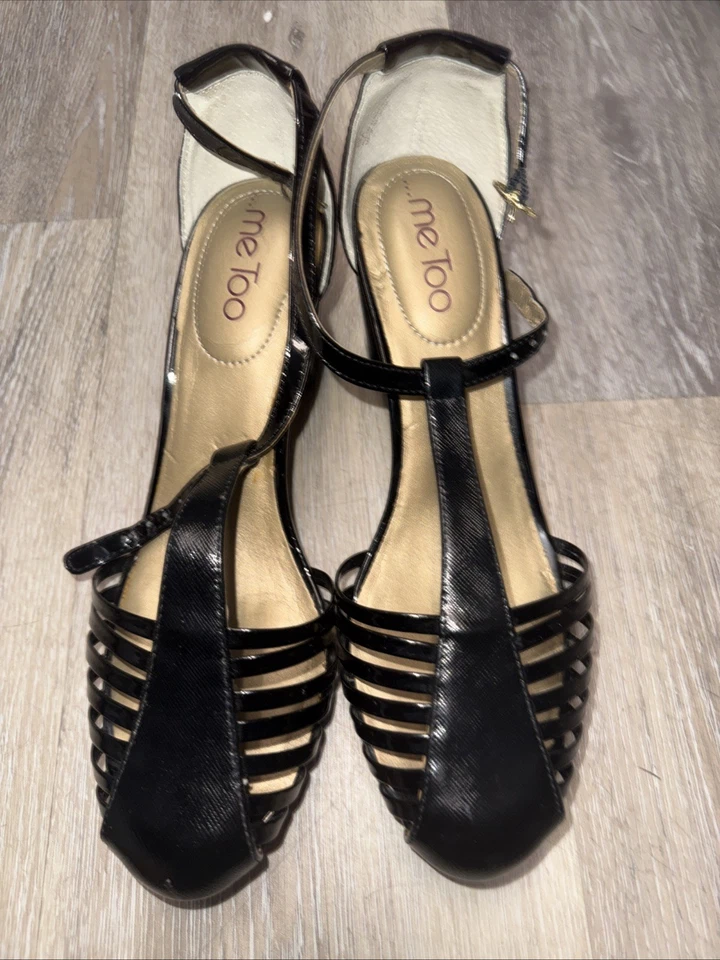 Me Too sólido negro puntera cerrada cremallera en la espalda bloque tacón talla 8M hebilla de tobillo Foto 2 de 4