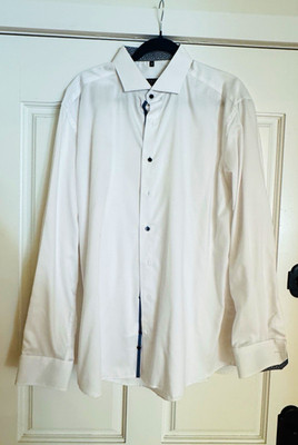 ETERNA Men's Modern Fit Solid White Dress Shirt 17 43 Long Sleeve Button