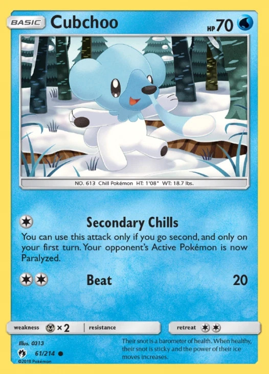 Pokemon CUBCHOO Sun & Moon Lost Thunder 61/214 NM/Mint PACK FRESH