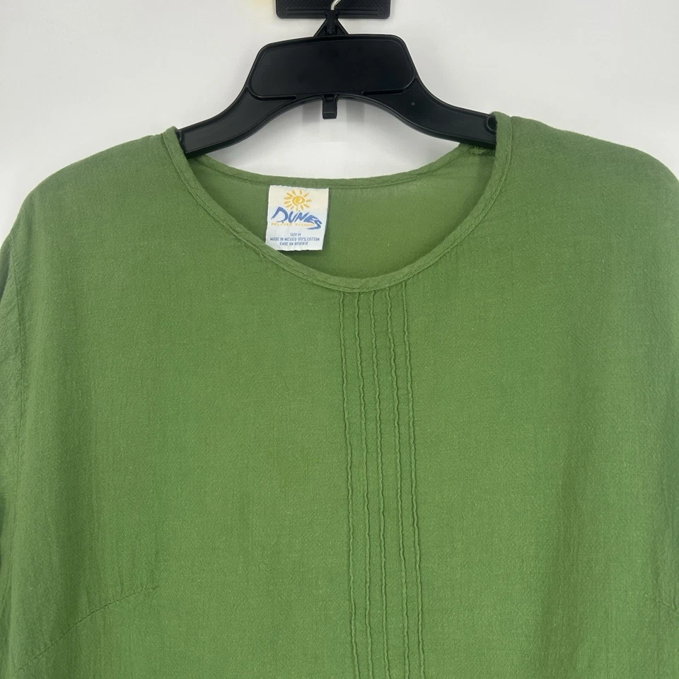 Top de gasa verde dunas ribete de encaje mangas 3/4 Lagenlook playa minimalista talla M Foto 2 de 4