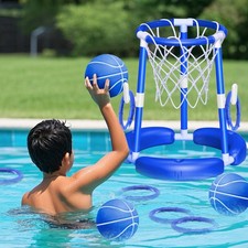 Pool Basketball Hoop, Summer Swimming Pool Floating Basketball Pool Toy, 2 in 1