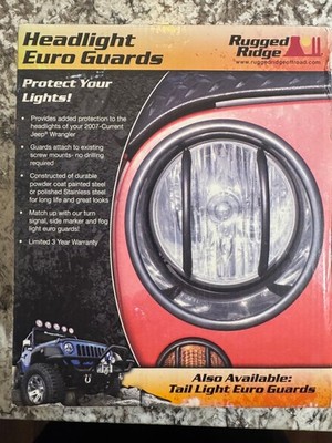 Rugged Ridge Black Headlight Euro Guards Fits 07-18 Jeep Wrangler JK