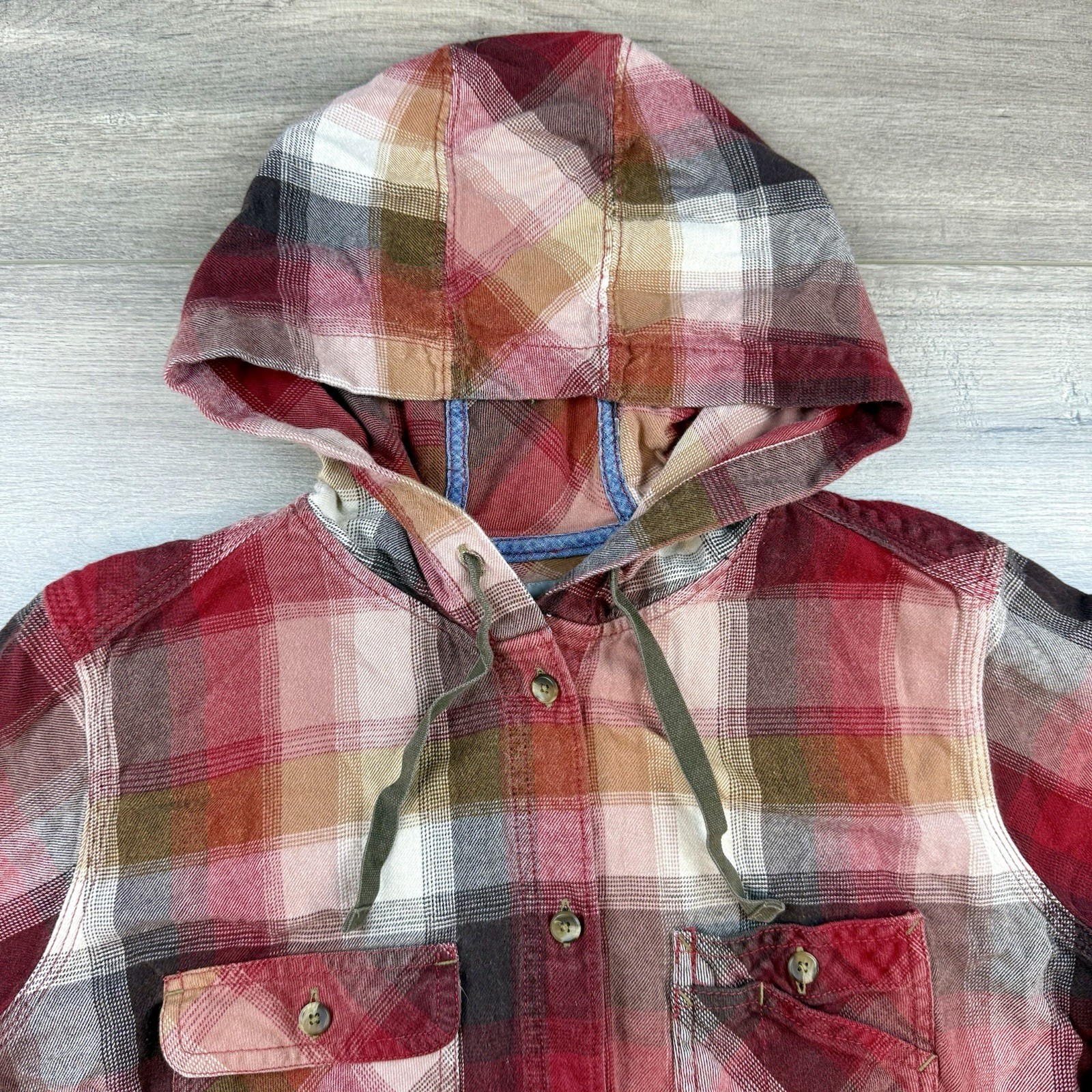 Carhartt Beartooth Hooded Flannel Shirt Button Up Women's Large Drawstring Cabin thumbnail 3
