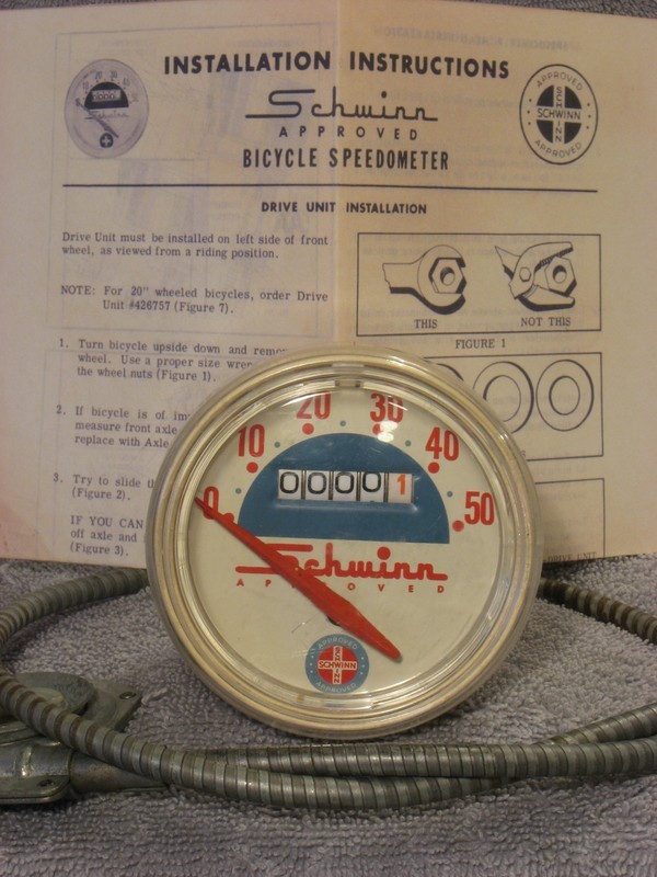 SCHWINN APPROVED SPEEDOMETER COMPLETE 26" STEWART-WARNER 1960s BICYCLE BIKE KIT