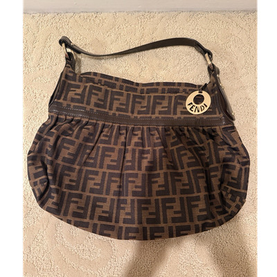Fendi Monogram Crescent Shoulder Bag Brown Logo Accent
