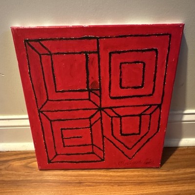  Geometric shaped  14 by 14 Acrylic Painting on Canvas, Medium, Signed.