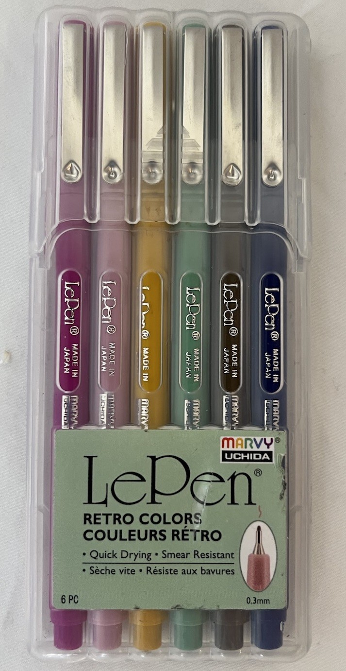 Marvy Uchida LePen Retro Colors Fineliner Pens 0.3mm 6-Pack Multicolor
