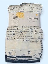 Burts Bees Baby Organic Cotton Burp Cloths 5 Pack Extra Absorbent 17" x 12" NWT