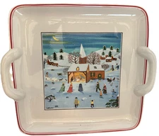 Depuis 1748 Villeroy & Boch Naif Christmas Porcelain Square Handled Cake Plate