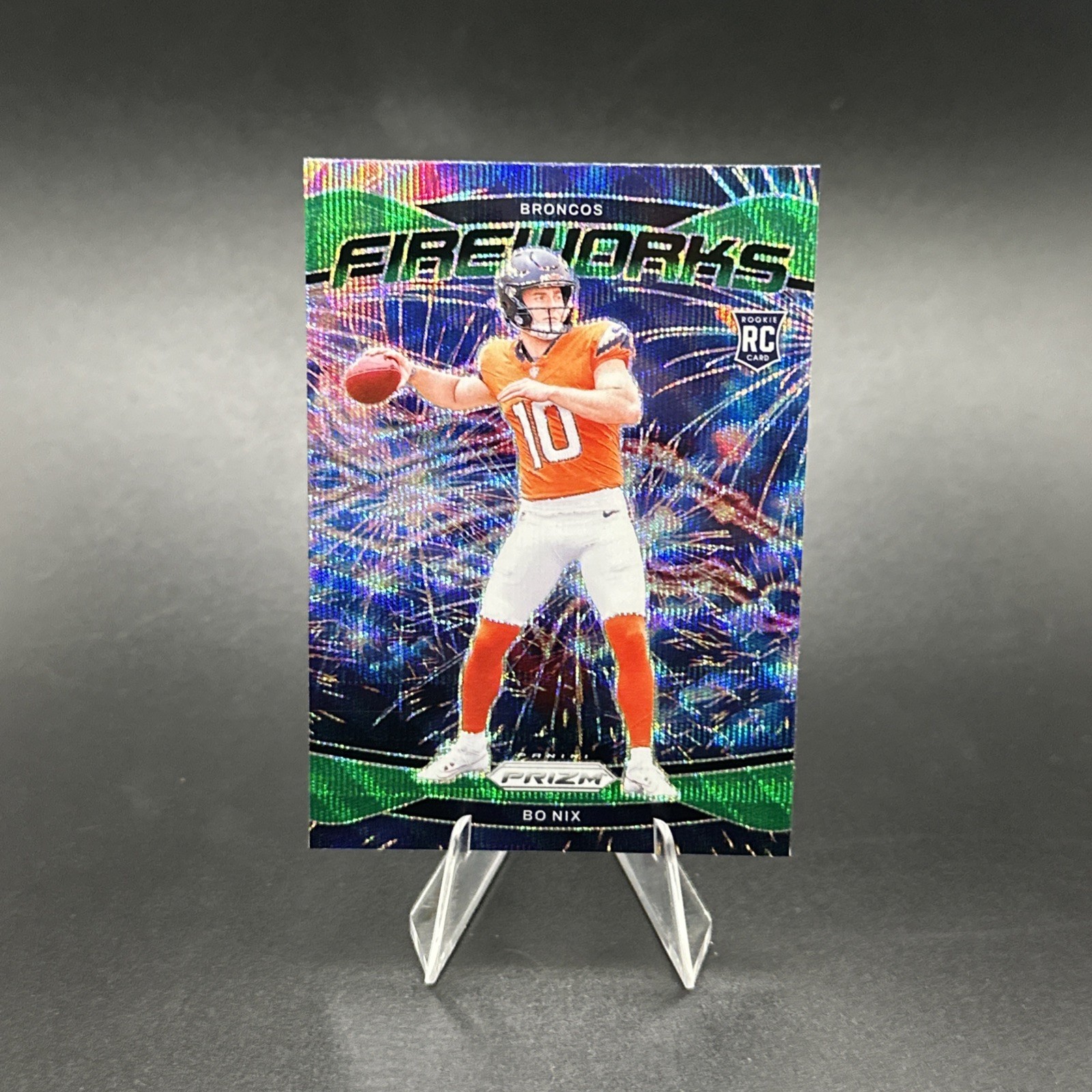 2024 Panini Prizm - Fireworks Bo Nix #23 Green Wave Prizm (RC) Denver Broncos