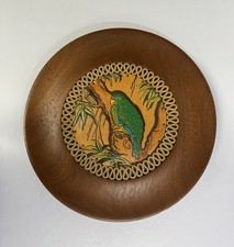 Hand Painted  Crafted Leather  Wood Green Parrot Wall Art Hanging Puerto Rico