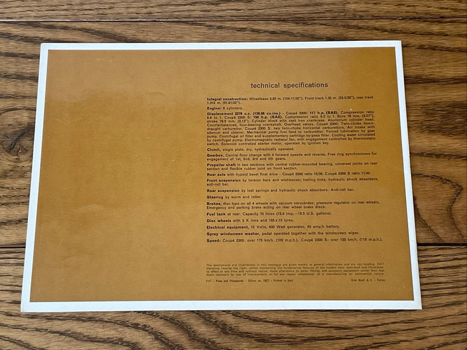 Fiat 2300 / 2300 S Coupe 1962-64 UK Market Sales Brochure N S - Image 3 of 4