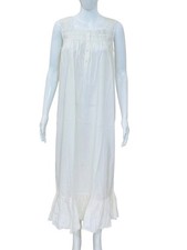 Doen Women's Embroidered White Sleeveless Cotton Night Gown Midi Dress Size S