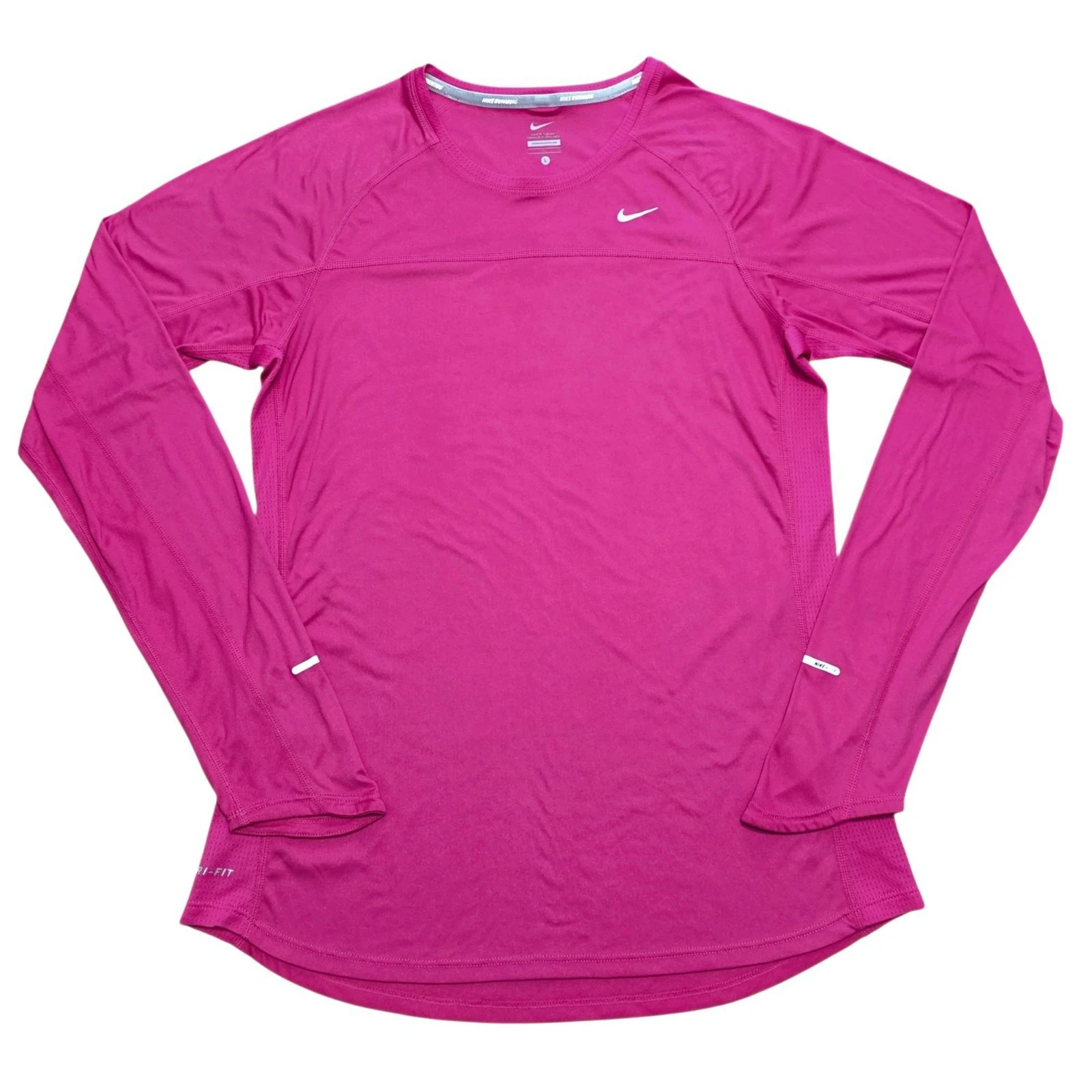 Nike Miler Running Shirt Dri-Fit Long-Sleeve Pink Athletic Workout Top Womens L
