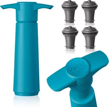 Wine Saver Pump Blue with Vacuum Wine Stopper - Keep Your Wine Fresh for up to 1