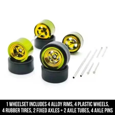 1/64 Scale ALLOY 0 5 SPOKE GOLD Real Rider Wheels Rims Tires Set for Hot