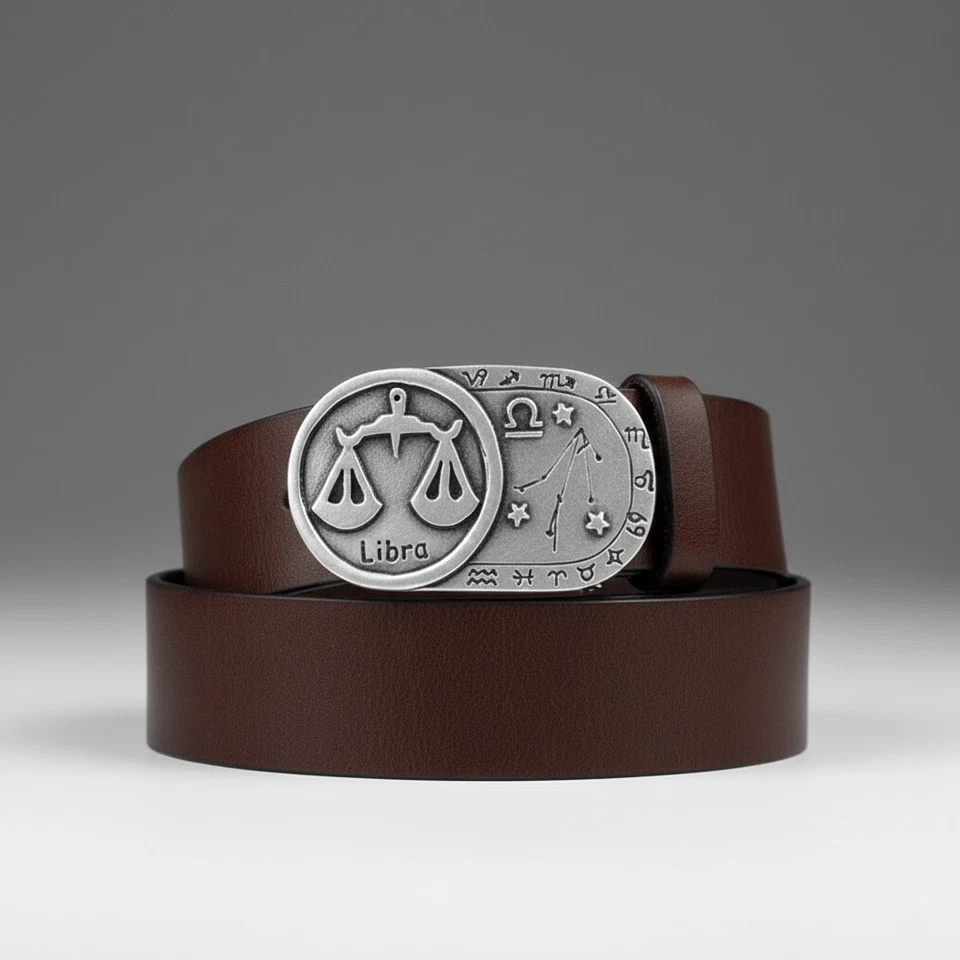Waage Sternzeichen Gürtelschnalle Altsilber Rechteck Harmonie Symbol - Bild 1 von 4