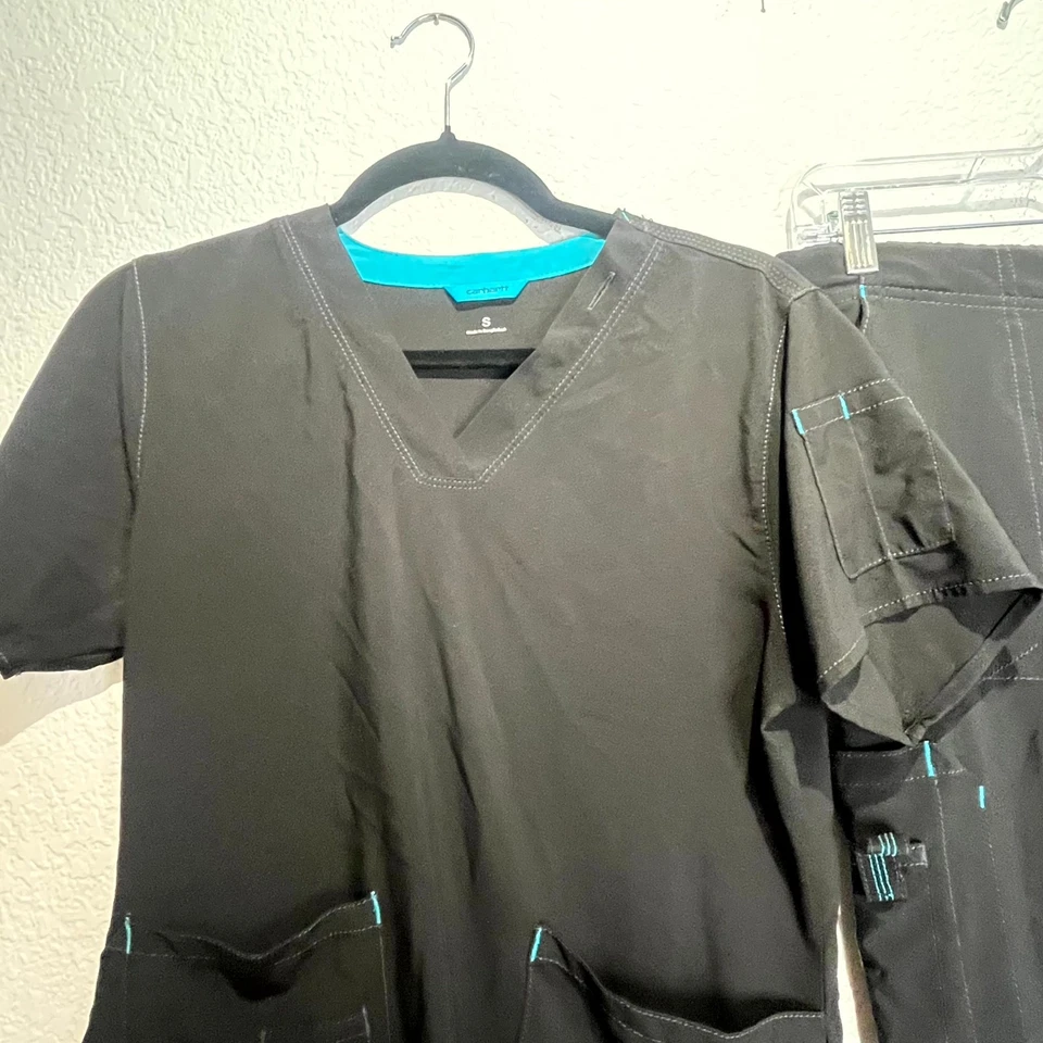 Carhartt Cross Flex Scrub Set Womens Small Black Stretch V Neck Bootcut Medical - Image 2 of 4