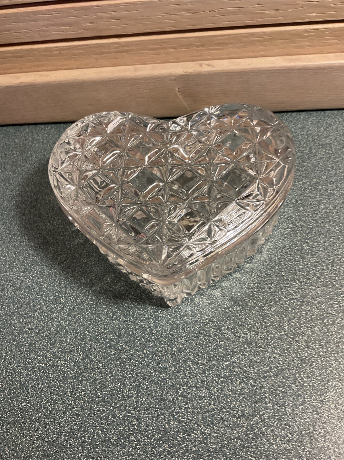 Vintage Clear Glass Heart Shaped Trinket Jewelry Box