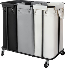 Rolling Laundry Hamper with Wheels, 3-Section Organizer, 260L Capacity