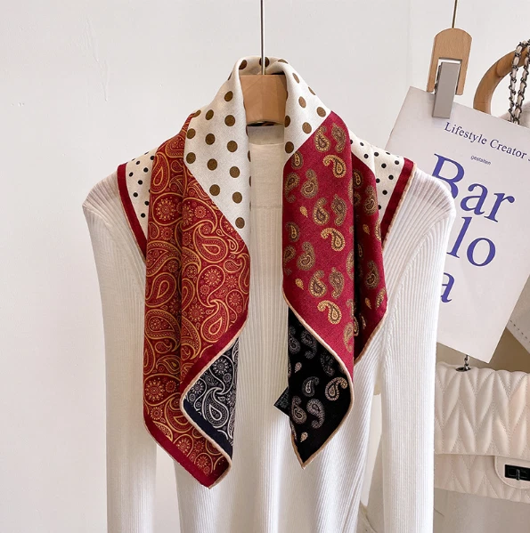 70% Cashmere 30% Silk Scarf Bandana 65X65cm Red cashew Print Neckerchief Shawl
