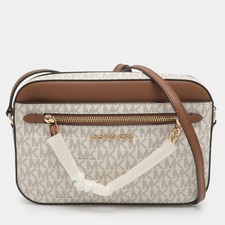 Borsa a tracolla Michael Kors Jet Set EW grande bianca con rivestimento in te...